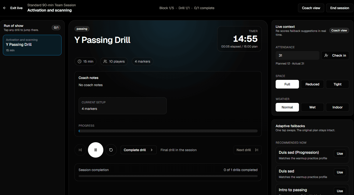 Live session delivery mode in Teloframe