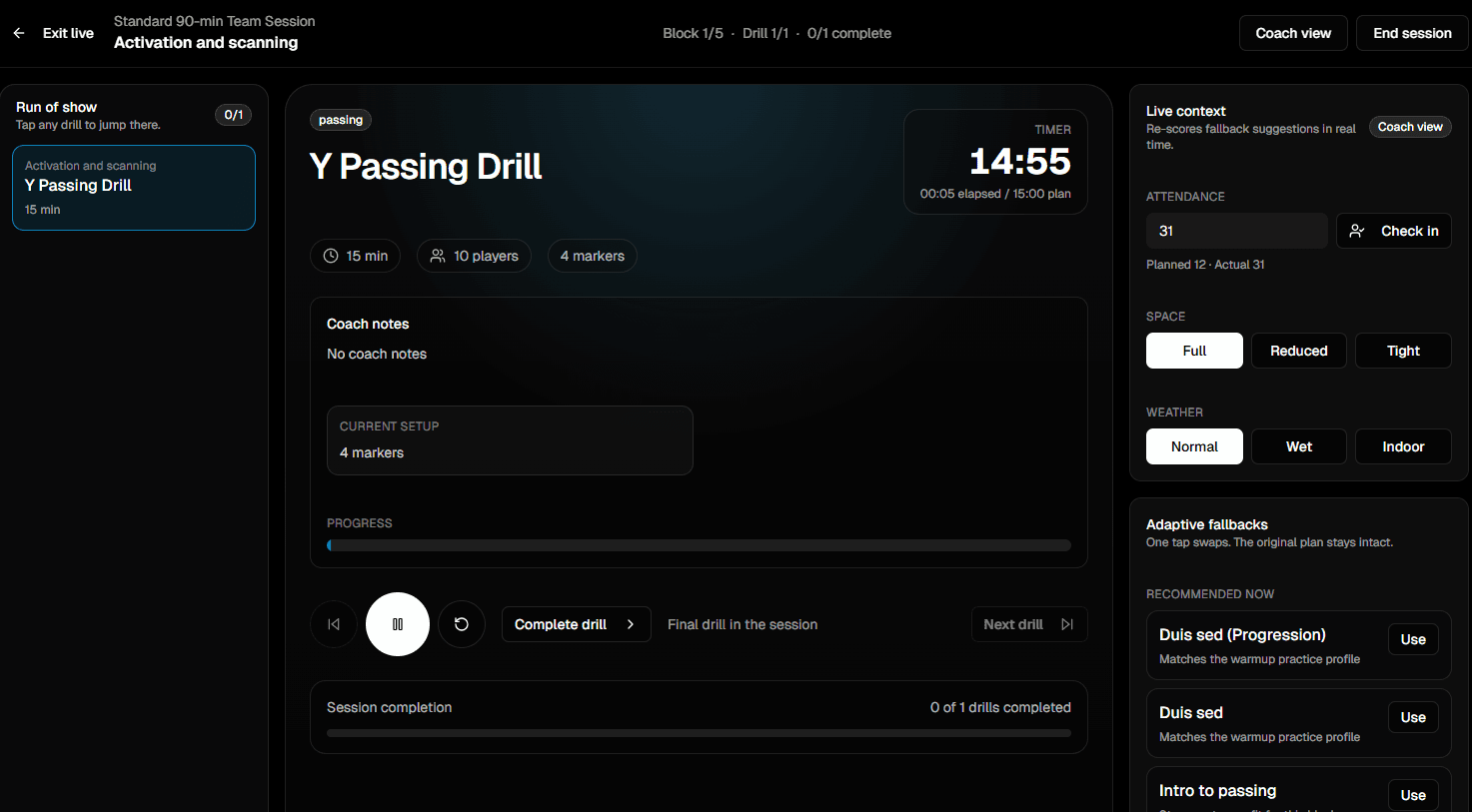 Live session delivery mode in Teloframe